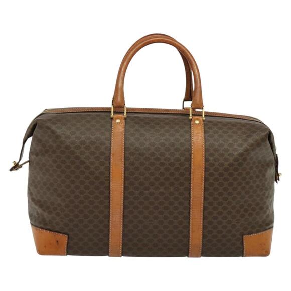 CELINE Macadam Canvas Boston Bag Pvc Leather Brown Gold - Picture 3 of 12